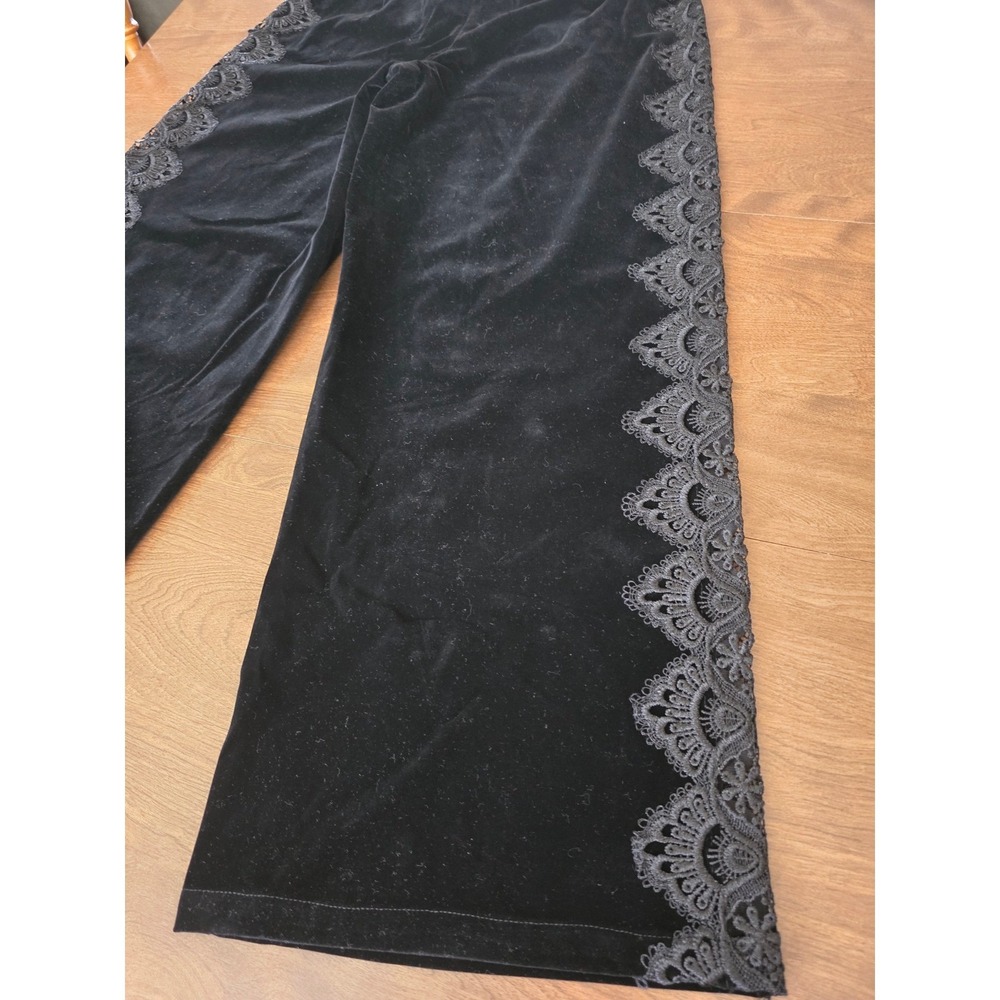 Commense Black Velvet Wide Leg Pants Sheer Lace Side Panel High Rise Large NEW - Picture 16 of 16